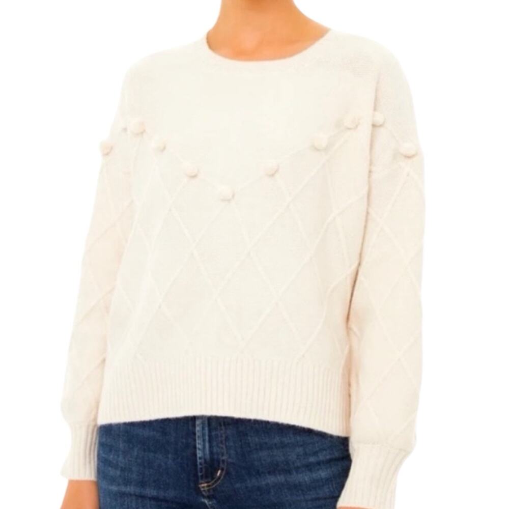 Pomander Place Pam Sweater Cream Bobble Knit Pom Pom Sweater Size Medium